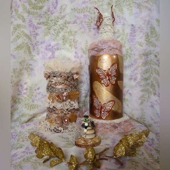 Hand Crafted Other - Hand Crafted Gypsy Bottle And Jar Set Butterflies & Flowers Meadow Set